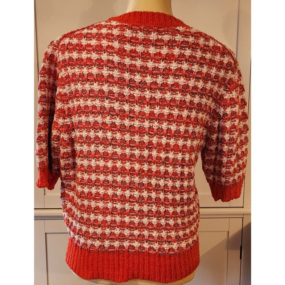 Ann Taylor Women's Pink White Red Short Sleeve Knit Ribbed Sweater Size Small - Picture 5 of 6
